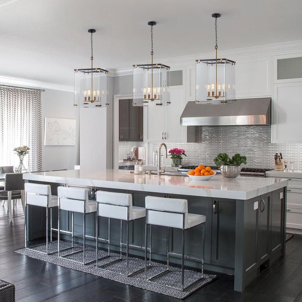 Manor Glass Wide Square Lantern Pendant Chandelier LightFixturesUSA