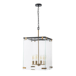 LightFixturesUSA - Contemporary Glass Wide Square Lantern Pendant Chandelier - Chandelier - 15.7in - 