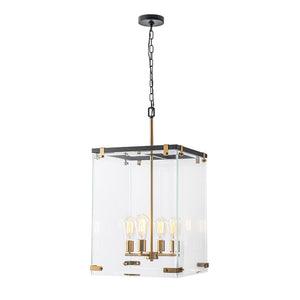 LightFixturesUSA - Contemporary Glass Wide Square Lantern Pendant Chandelier - Chandelier - 15.7in - 