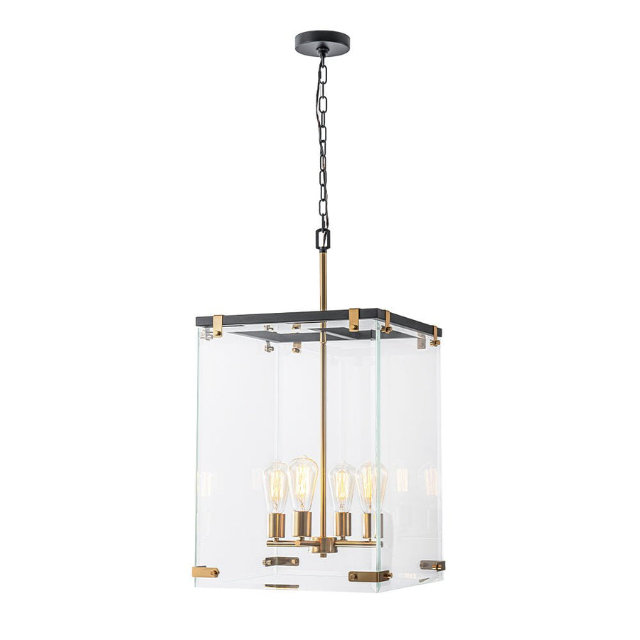 LightFixturesUSA - Contemporary Glass Wide Square Lantern Pendant Chandelier - Chandelier - 15.7in - 