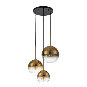 LightFixturesUSA - Contemporary Polished Gradual Glass Globe 3 - Light Pendant - Chandelier - Gold Glass - 