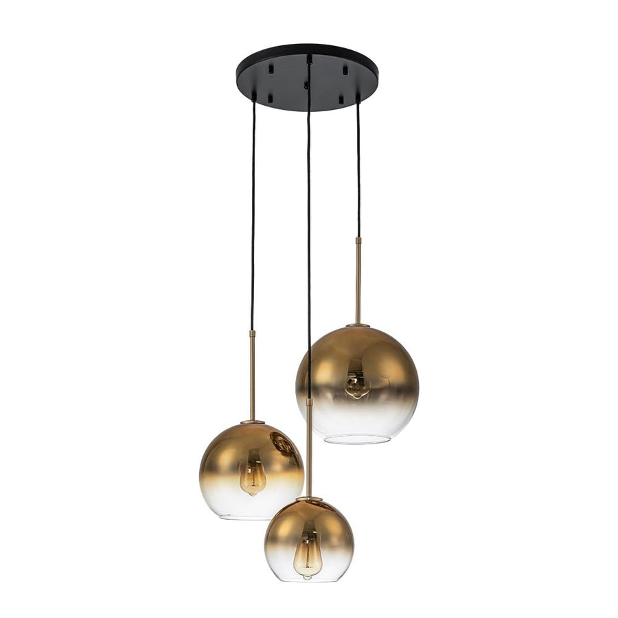 LightFixturesUSA - Contemporary Polished Gradual Glass Globe 3 - Light Pendant - Chandelier - Gold Glass - 