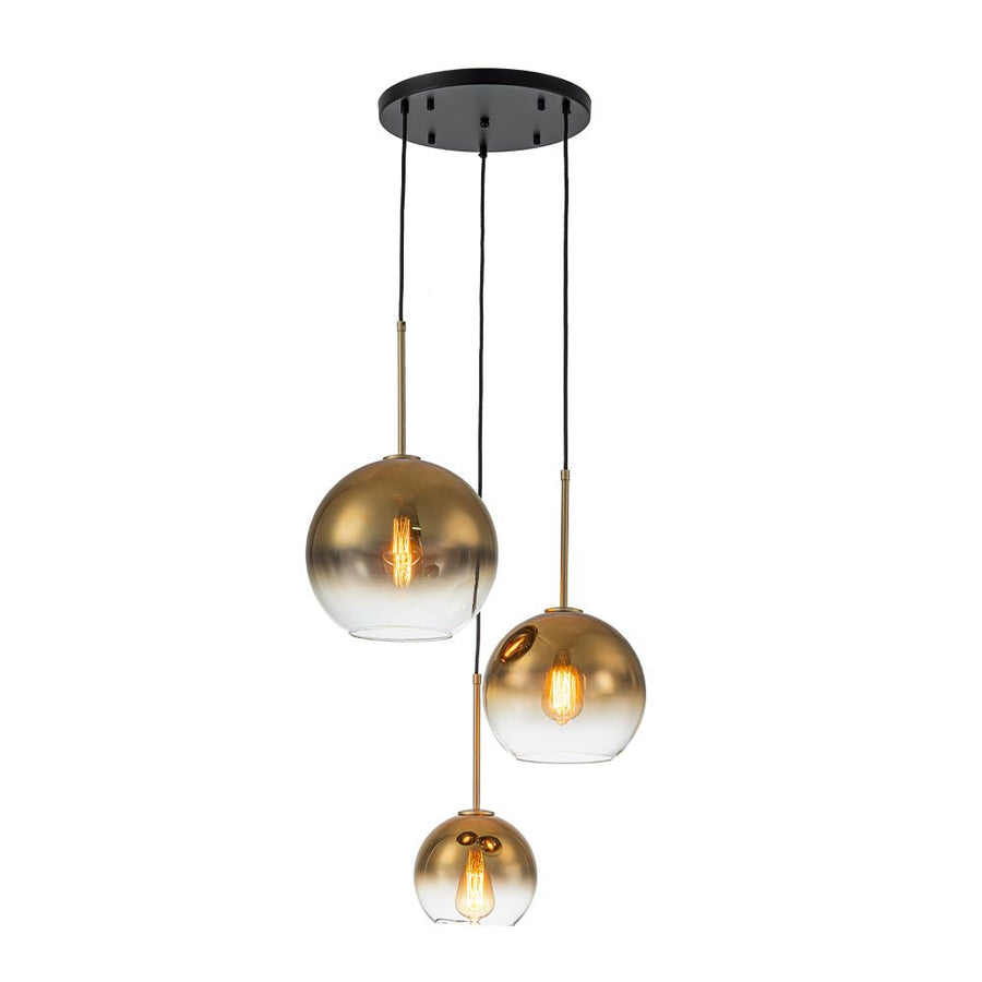 LightFixturesUSA - Contemporary Polished Gradual Glass Globe 3 - Light Pendant - Chandelier - Gold Glass - 