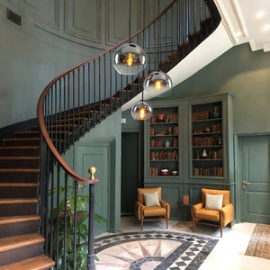 LightFixturesUSA - Contemporary Polished Gradual Glass Globe 3 - Light Pendant - Chandelier - Gold Glass - 