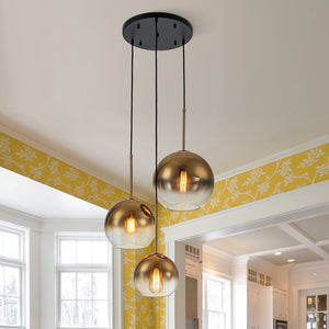 LightFixturesUSA - Contemporary Polished Gradual Glass Globe 3 - Light Pendant - Chandelier - Gold Glass - 