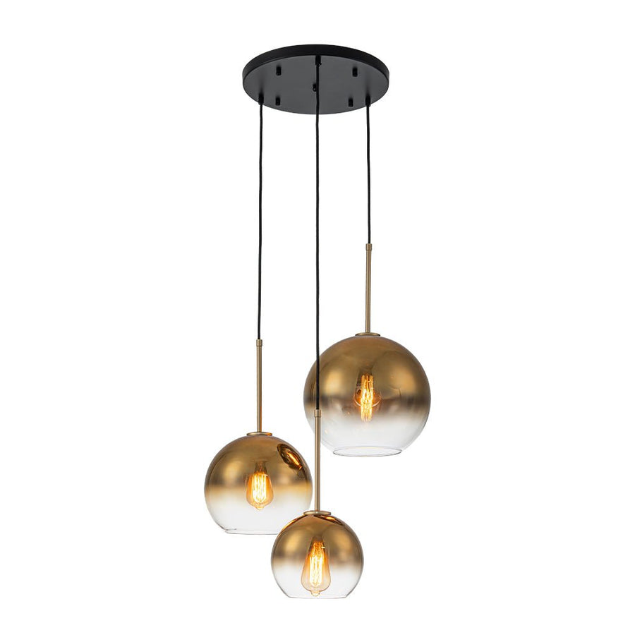 LightFixturesUSA - Contemporary Polished Gradual Glass Globe 3 - Light Pendant - Chandelier - Gold Glass - 