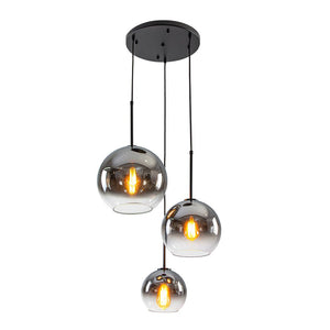 LightFixturesUSA - Contemporary Polished Gradual Glass Globe 3 - Light Pendant - Chandelier - Smoked Glass - 