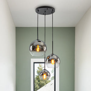 LightFixturesUSA - Contemporary Polished Gradual Glass Globe 3 - Light Pendant - Chandelier - Smoked Glass - 