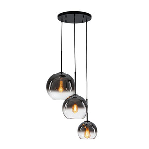 LightFixturesUSA - Contemporary Polished Gradual Glass Globe 3 - Light Pendant - Chandelier - Smoked Glass - 
