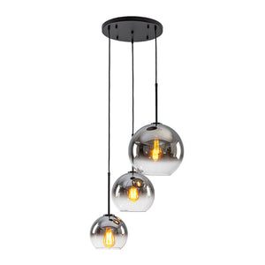 LightFixturesUSA - Contemporary Polished Gradual Glass Globe 3 - Light Pendant - Chandelier - Smoked Glass - 