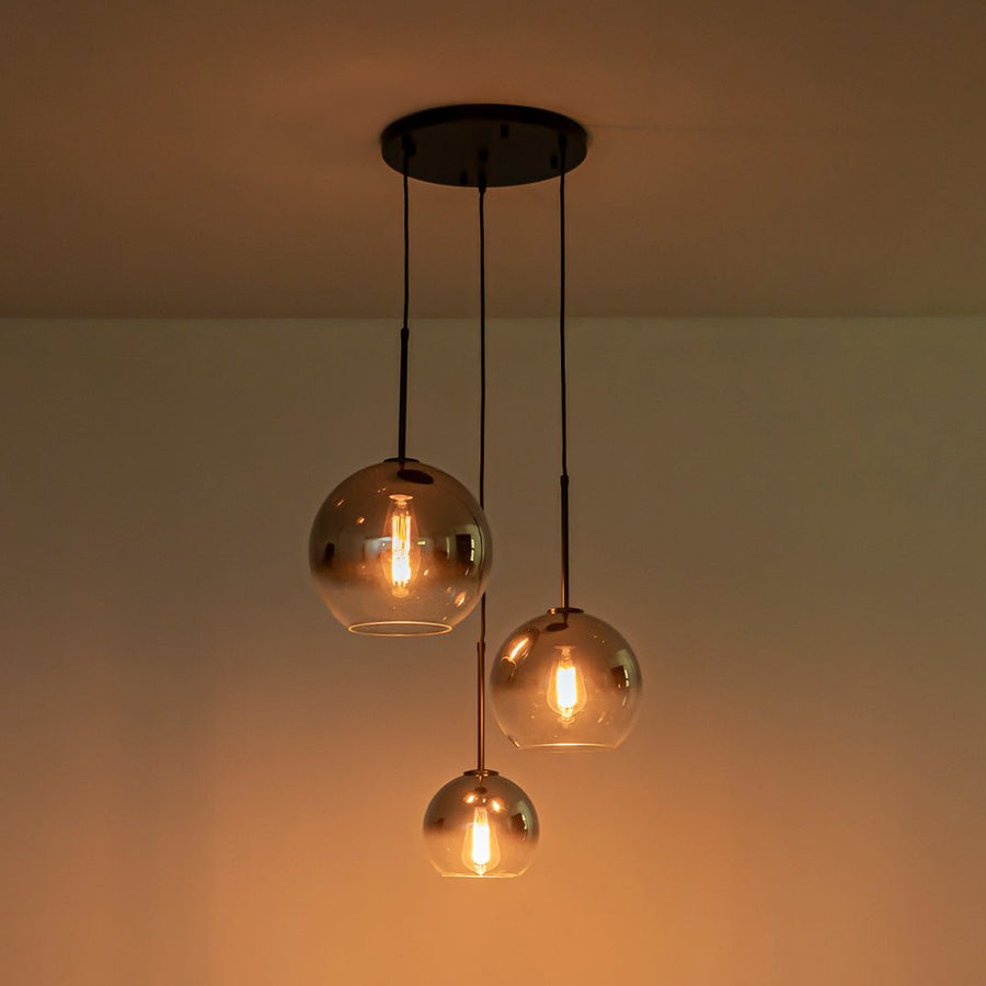 LightFixturesUSA - Contemporary Polished Gradual Glass Globe 3 - Light Pendant - Chandelier - Smoked Glass - 