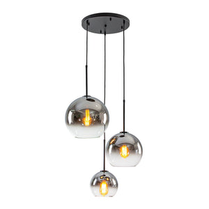 LightFixturesUSA - Contemporary Polished Gradual Glass Globe 3 - Light Pendant - Chandelier - Smoked Glass - 