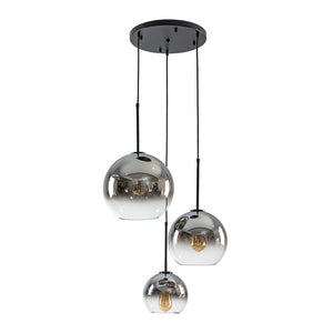 LightFixturesUSA - Contemporary Polished Gradual Glass Globe 3 - Light Pendant - Chandelier - Smoked Glass - 