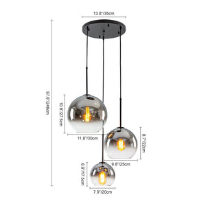 LightFixturesUSA - Contemporary Polished Gradual Glass Globe 3 - Light Pendant - Chandelier - Smoked Glass - 