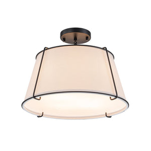 LightFixturesUSA - Contemporary Wide Linen Drum Brass Semi Flush Mount - Ceiling Light - 4 - Lt - Black