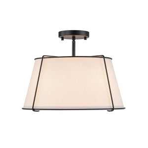 LightFixturesUSA - Contemporary Wide Linen Drum Brass Semi Flush Mount - Ceiling Light - 4 - Lt - Black