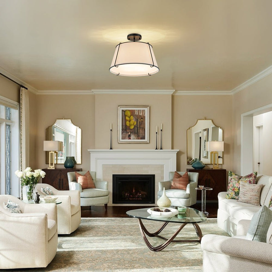 Linon Ceiling Linen Drum Ceiling Mount Flush Mount Linen Drum Shade Light Fixture