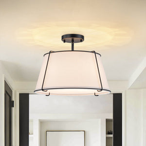 LightFixturesUSA - Contemporary Wide Linen Drum Brass Semi Flush Mount - Ceiling Light - 4 - Lt - Brass (Pre - Order Sale Ends Oct 11)