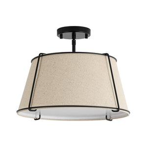 LightFixturesUSA - Contemporary Wide Linen Drum Brass Semi Flush Mount - Ceiling Light - 4 - Lt/Beige Linen - Black