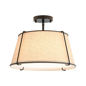 LightFixturesUSA - Contemporary Wide Linen Drum Brass Semi Flush Mount - Ceiling Light - 4 - Lt/Beige Linen - Black