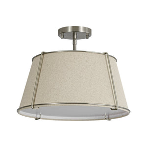 LightFixturesUSA - Contemporary Wide Linen Drum Brass Semi Flush Mount - Ceiling Light - 4 - Lt/Beige Linen - Black