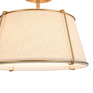 LightFixturesUSA - Contemporary Wide Linen Drum Brass Semi Flush Mount - Ceiling Light - 4 - Lt/Beige Linen - Brass
