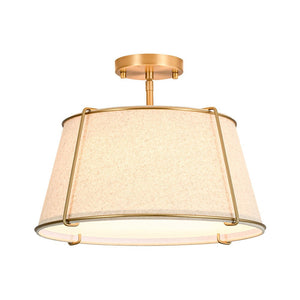 LightFixturesUSA - Contemporary Wide Linen Drum Brass Semi Flush Mount - Ceiling Light - 4 - Lt/Beige Linen - Brass
