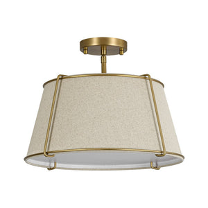 LightFixturesUSA - Contemporary Wide Linen Drum Brass Semi Flush Mount - Ceiling Light - 4 - Lt/Beige Linen - Brass