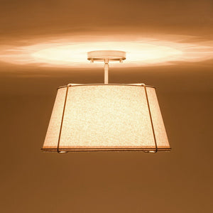 LightFixturesUSA - Contemporary Wide Linen Drum Brass Semi Flush Mount - Ceiling Light - 4 - Lt/Beige Linen - Nickel