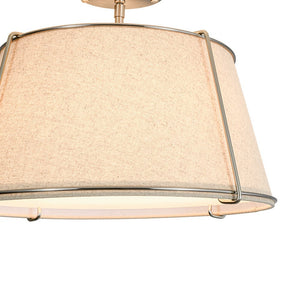 LightFixturesUSA - Contemporary Wide Linen Drum Brass Semi Flush Mount - Ceiling Light - 4 - Lt/Beige Linen - Nickel