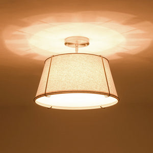 LightFixturesUSA - Contemporary Wide Linen Drum Brass Semi Flush Mount - Ceiling Light - 4 - Lt/Beige Linen - Nickel
