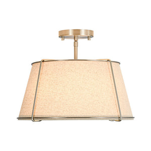 LightFixturesUSA - Contemporary Wide Linen Drum Brass Semi Flush Mount - Ceiling Light - 4 - Lt/Beige Linen - Nickel