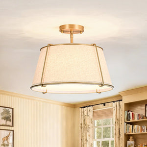 LightFixturesUSA - Contemporary Wide Linen Drum Brass Semi Flush Mount - Ceiling Light - 4 - Lt/White Linen - Nickel