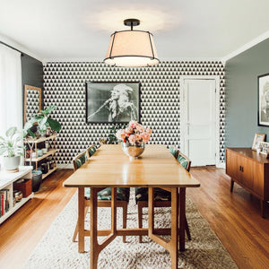 LightFixturesUSA - Contemporary Wide Linen Drum Brass Semi Flush Mount - Ceiling Light - 4 - Lt/White Linen - Nickel