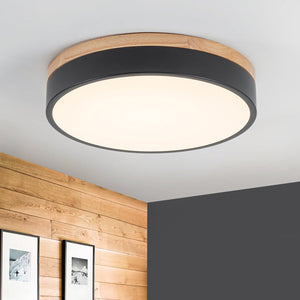 LightFixturesUSA - Contemporary Wood Round Dimmable LED Ceiling Light - Ceiling Light - Black/11.8in (Pre - Order) - 