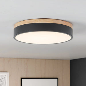 LightFixturesUSA - Contemporary Wood Round Dimmable LED Ceiling Light - Ceiling Light - Black/15.7in (Pre - Order) - 
