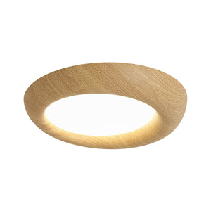 LightFixturesUSA-Crater Rustic Wood Grain Dimmable LED Flush Mount Light-Ceiling Light-Oak-