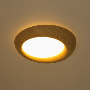 LightFixturesUSA-Crater Rustic Wood Grain Dimmable LED Flush Mount Light-Ceiling Light-Oak-