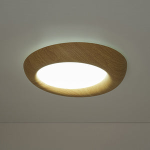 LightFixturesUSA-Crater Rustic Wood Grain Dimmable LED Flush Mount Light-Ceiling Light-Oak-