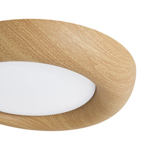 LightFixturesUSA-Crater Rustic Wood Grain Dimmable LED Flush Mount Light-Ceiling Light-Oak-