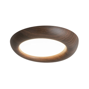 LightFixturesUSA-Crater Rustic Wood Grain Dimmable LED Flush Mount Light-Ceiling Light-Walnut-