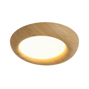 LightFixturesUSA-Crater Rustic Wood Grain Dimmable LED Flush Mount Light-Ceiling Light-Walnut-