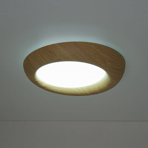LightFixturesUSA-Crater Rustic Wood Grain Dimmable LED Flush Mount Light-Ceiling Light-Walnut-