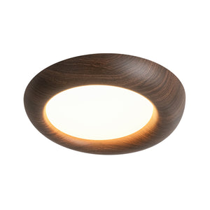 LightFixturesUSA-Crater Rustic Wood Grain Dimmable LED Flush Mount Light-Ceiling Light-Walnut-