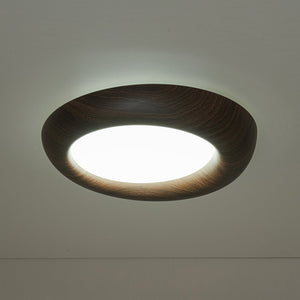 LightFixturesUSA-Crater Rustic Wood Grain Dimmable LED Flush Mount Light-Ceiling Light-Walnut-