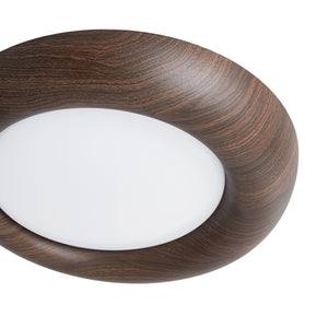 LightFixturesUSA-Crater Rustic Wood Grain Dimmable LED Flush Mount Light-Ceiling Light-Walnut-