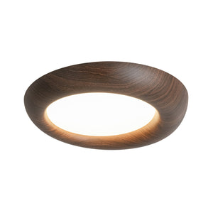 LightFixturesUSA-Crater Rustic Wood Grain Dimmable LED Flush Mount Light-Ceiling Light-Walnut-