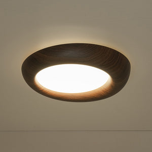 LightFixturesUSA-Crater Rustic Wood Grain Dimmable LED Flush Mount Light-Ceiling Light-Walnut-