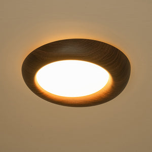 LightFixturesUSA-Crater Rustic Wood Grain Dimmable LED Flush Mount Light-Ceiling Light-Walnut-