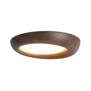 LightFixturesUSA-Crater Rustic Wood Grain Dimmable LED Flush Mount Light-Ceiling Light-Walnut-